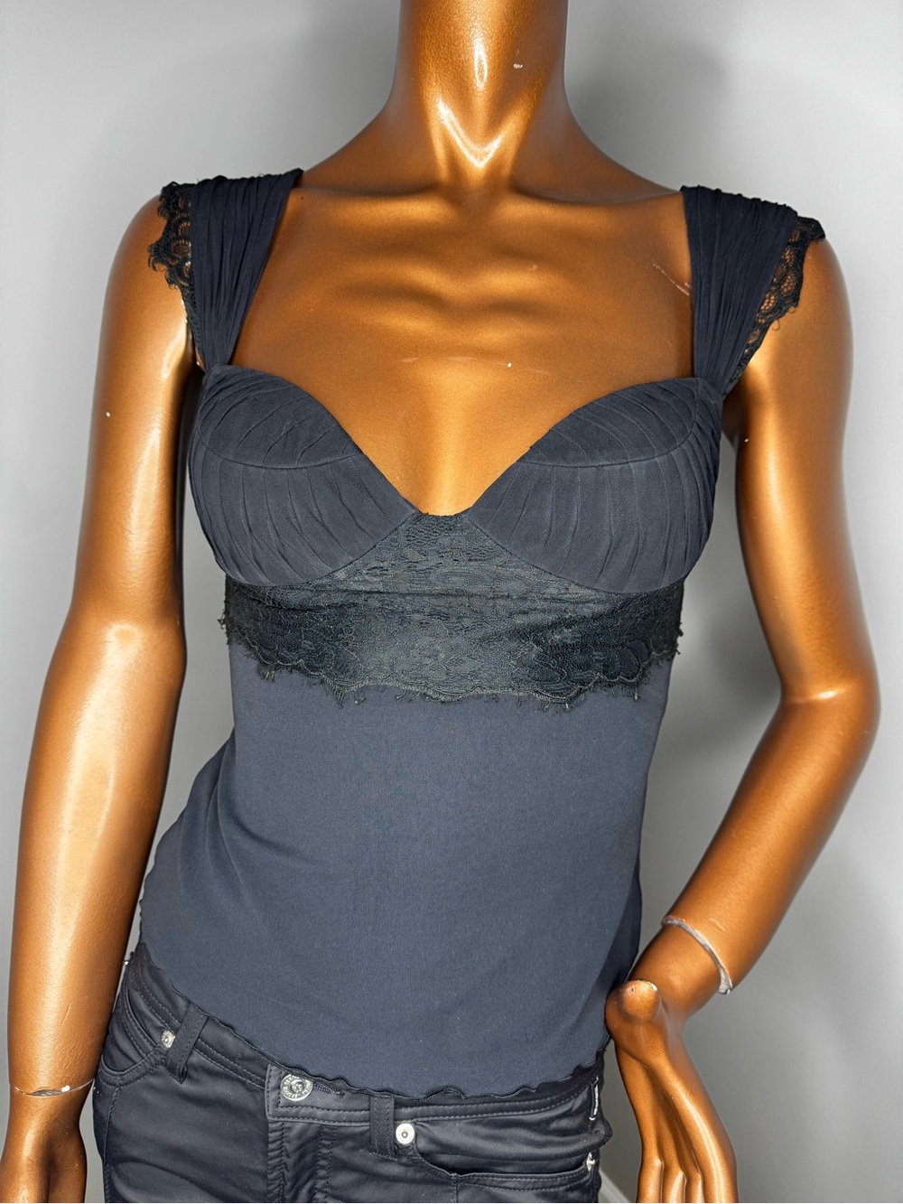 Roberto Cavalli Black Lace-Trim Bandeau Camisole